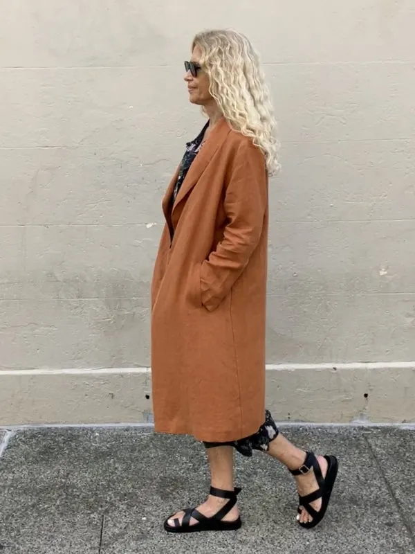 Jiva Antique Wash Linen Catherine Coat - Rust