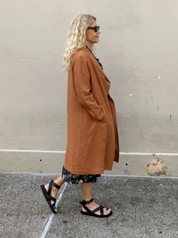 Jiva Antique Wash Linen Catherine Coat - Rust
