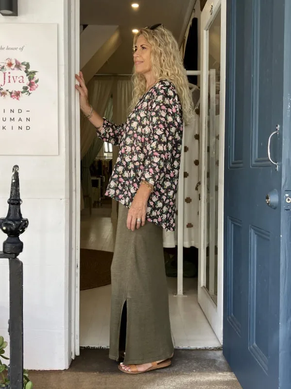 Jiva Maria Shirt - Black Rose Print - Ramie