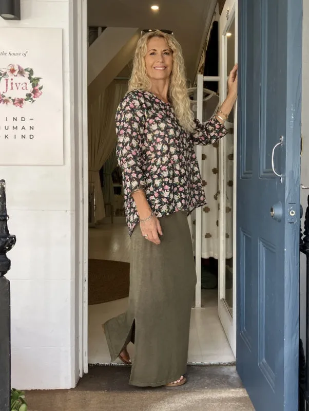 Jiva Maria Shirt - Black Rose Print - Ramie