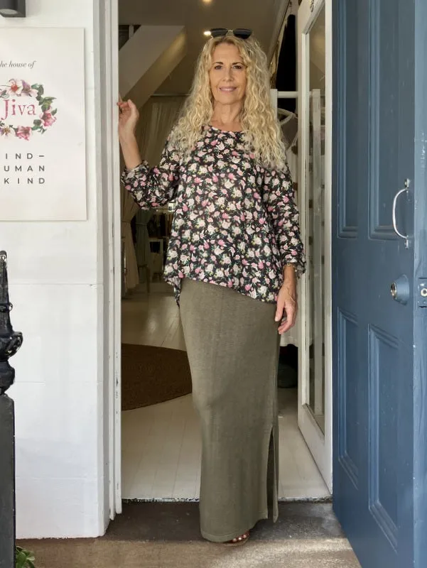 Jiva Maria Shirt - Black Rose Print - Ramie