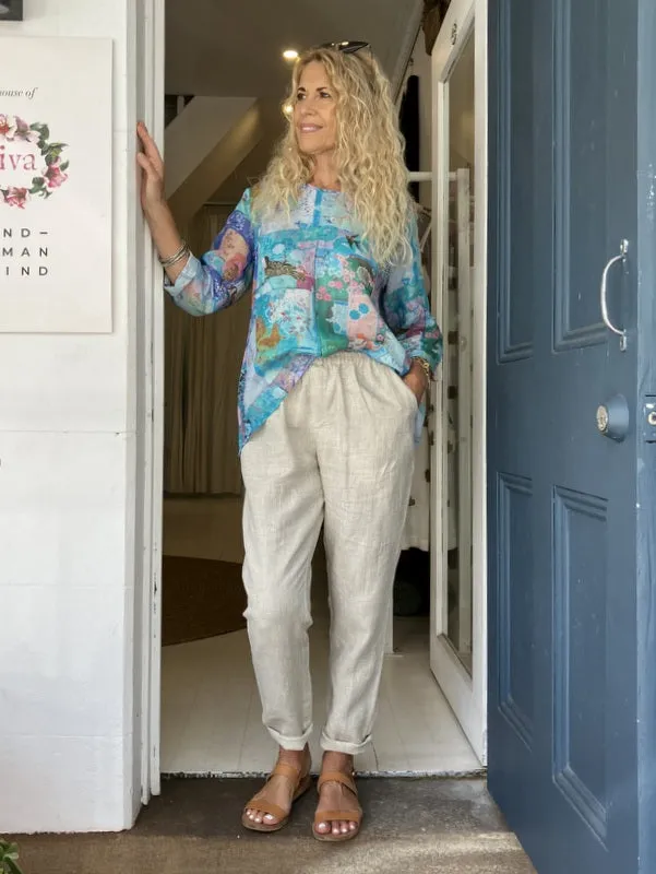 Jiva Maria Shirt - Blue Patchwork Print - Ramie