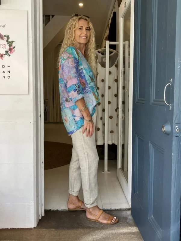 Jiva Maria Shirt - Blue Patchwork Print - Ramie