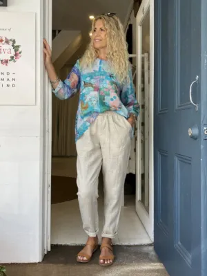Jiva Maria Shirt - Blue Patchwork Print - Ramie