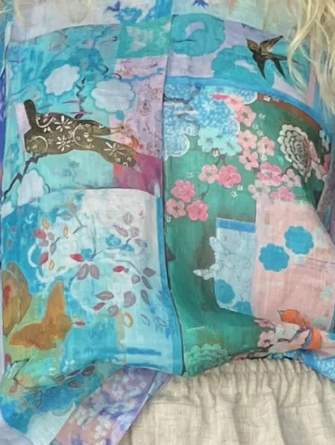 Jiva Maria Shirt - Blue Patchwork Print - Ramie