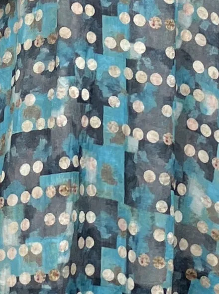 Jiva Maria Shirt - Blue Squares/ Beige Spot Print - Ramie