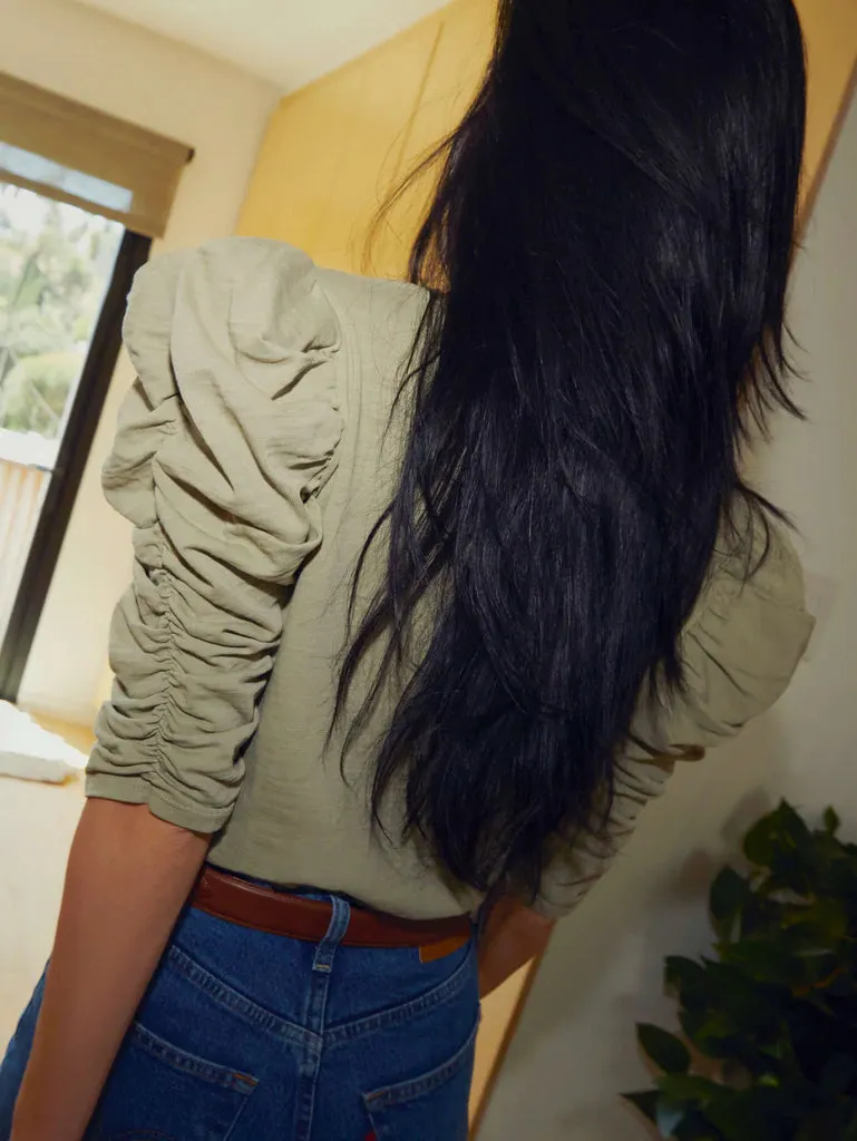 Julietta ruched sleeve tee in safari