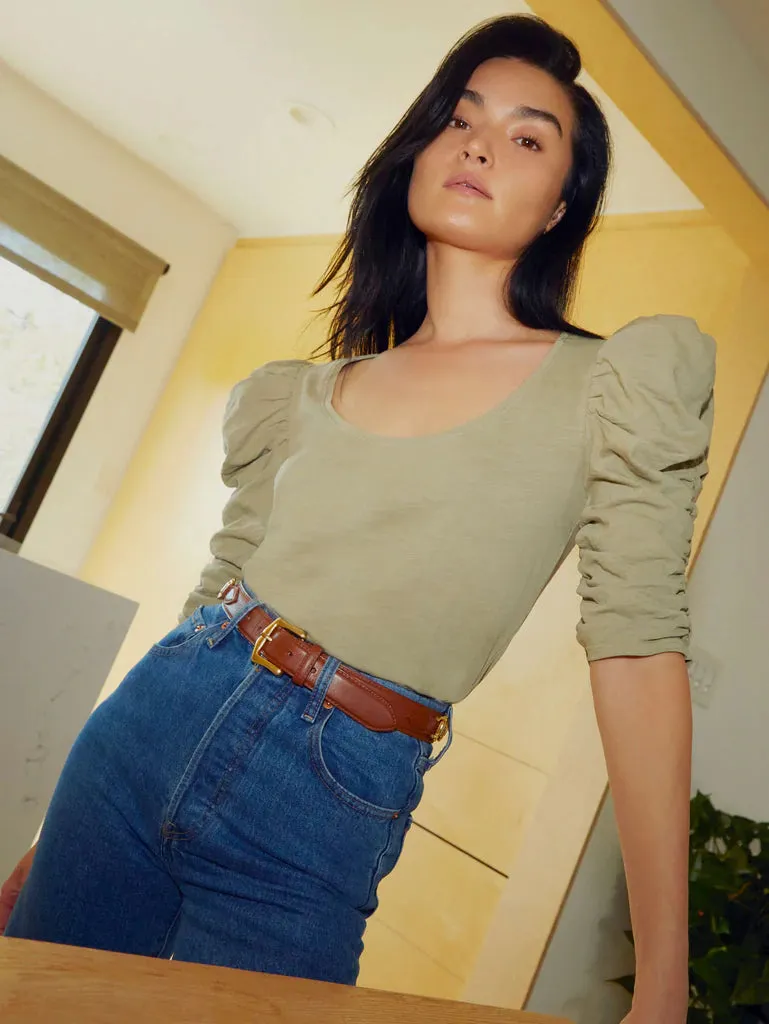 Julietta ruched sleeve tee in safari