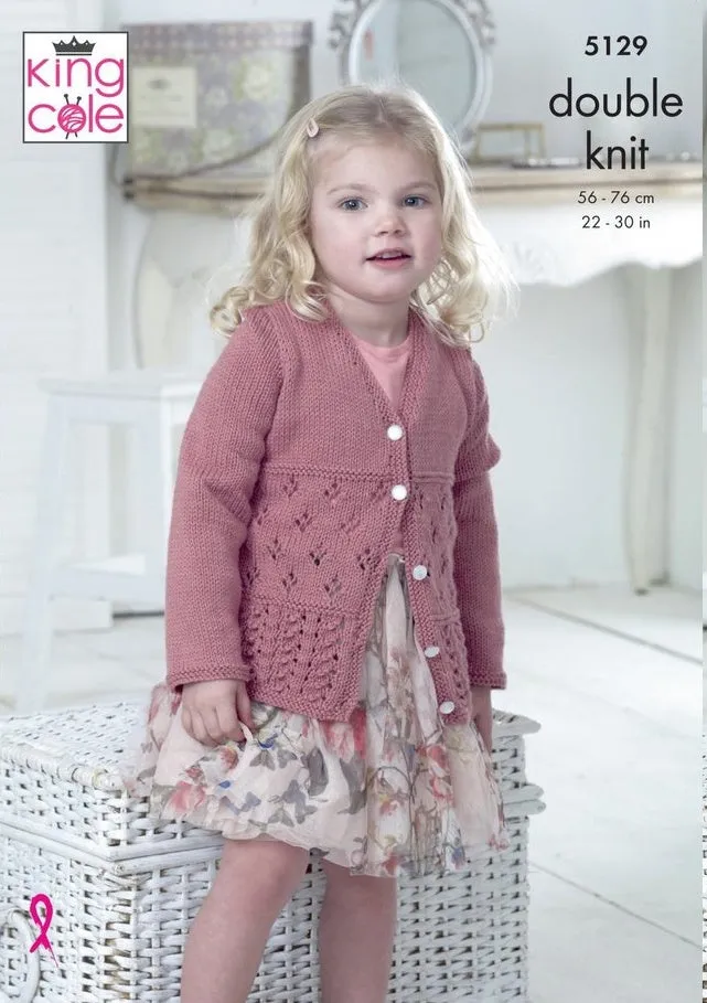 King Cole Cottonsoft DK Pattern 5129  - Long & Short Sleeved Cardigans
