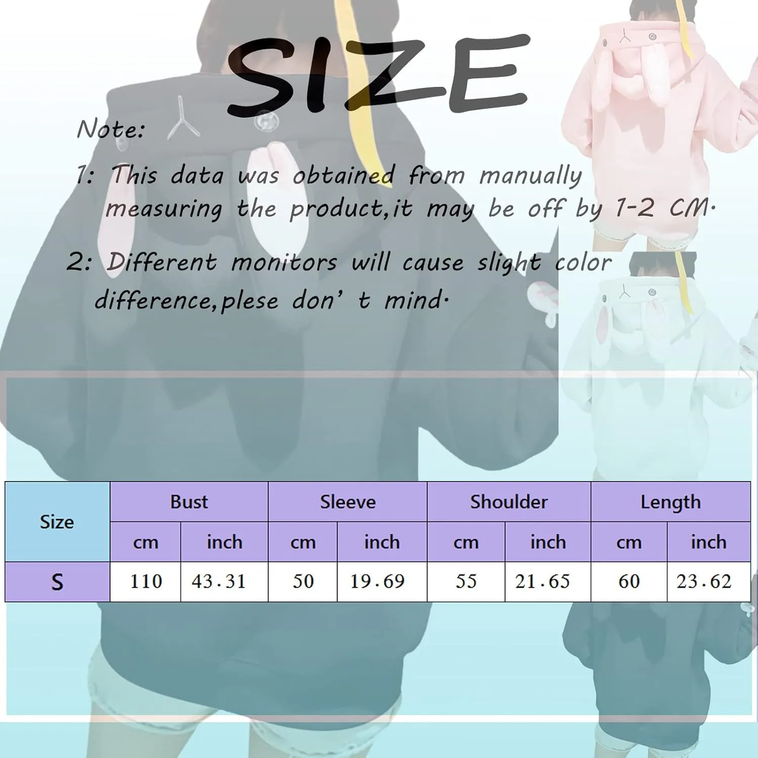 LCMTWX Women Cute Bunny Ear Long Sleeve Rabbit Tops Sweatshirt Hoodie Jacket Coats Oversized Pullover Y2k Clothes