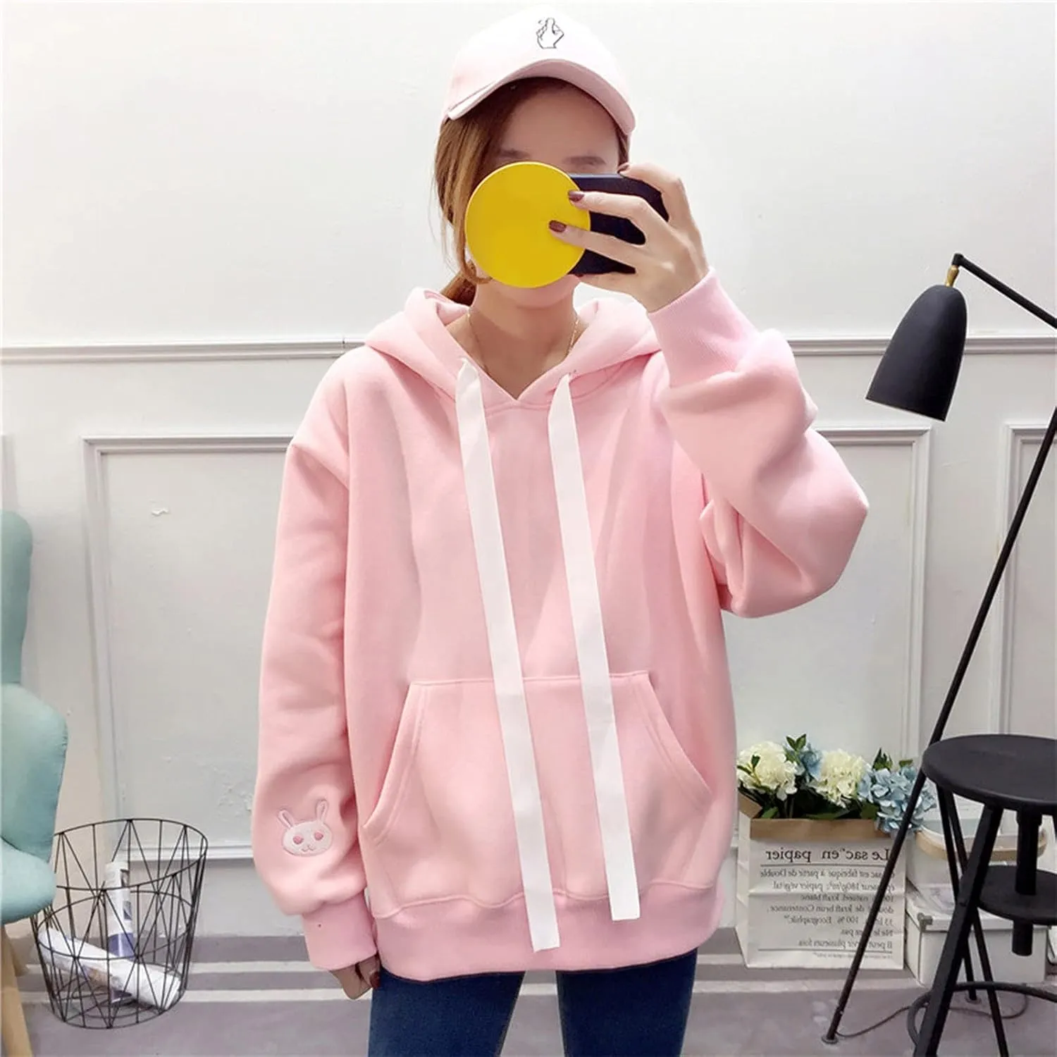 LCMTWX Women Cute Bunny Ear Long Sleeve Rabbit Tops Sweatshirt Hoodie Jacket Coats Oversized Pullover Y2k Clothes