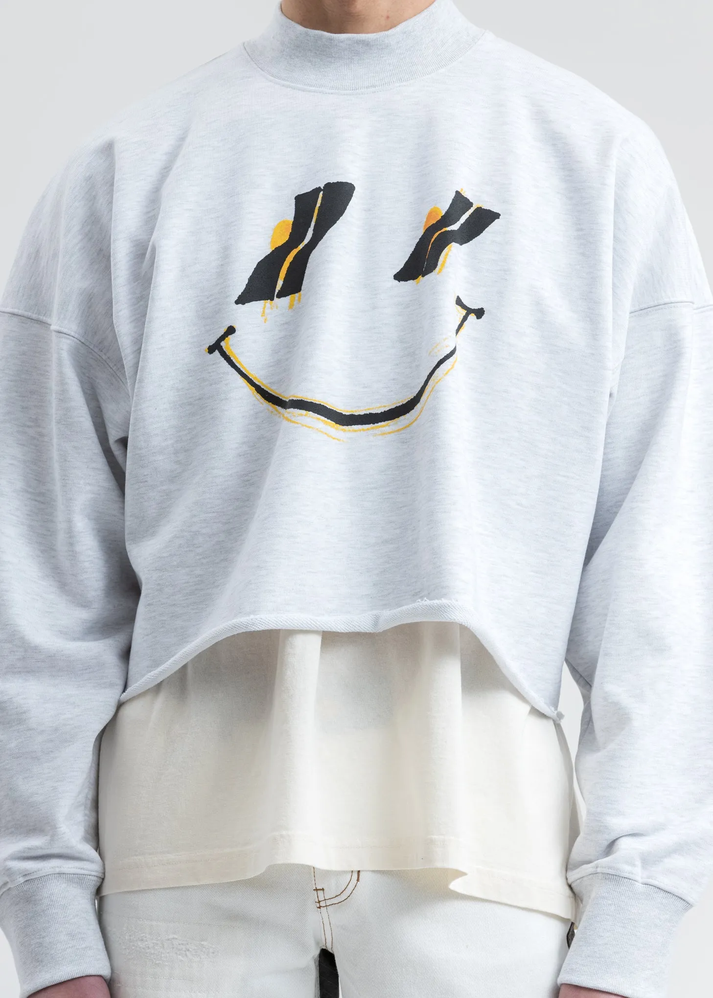 Melange Grey Smiley Raw Edge Sweatshirt