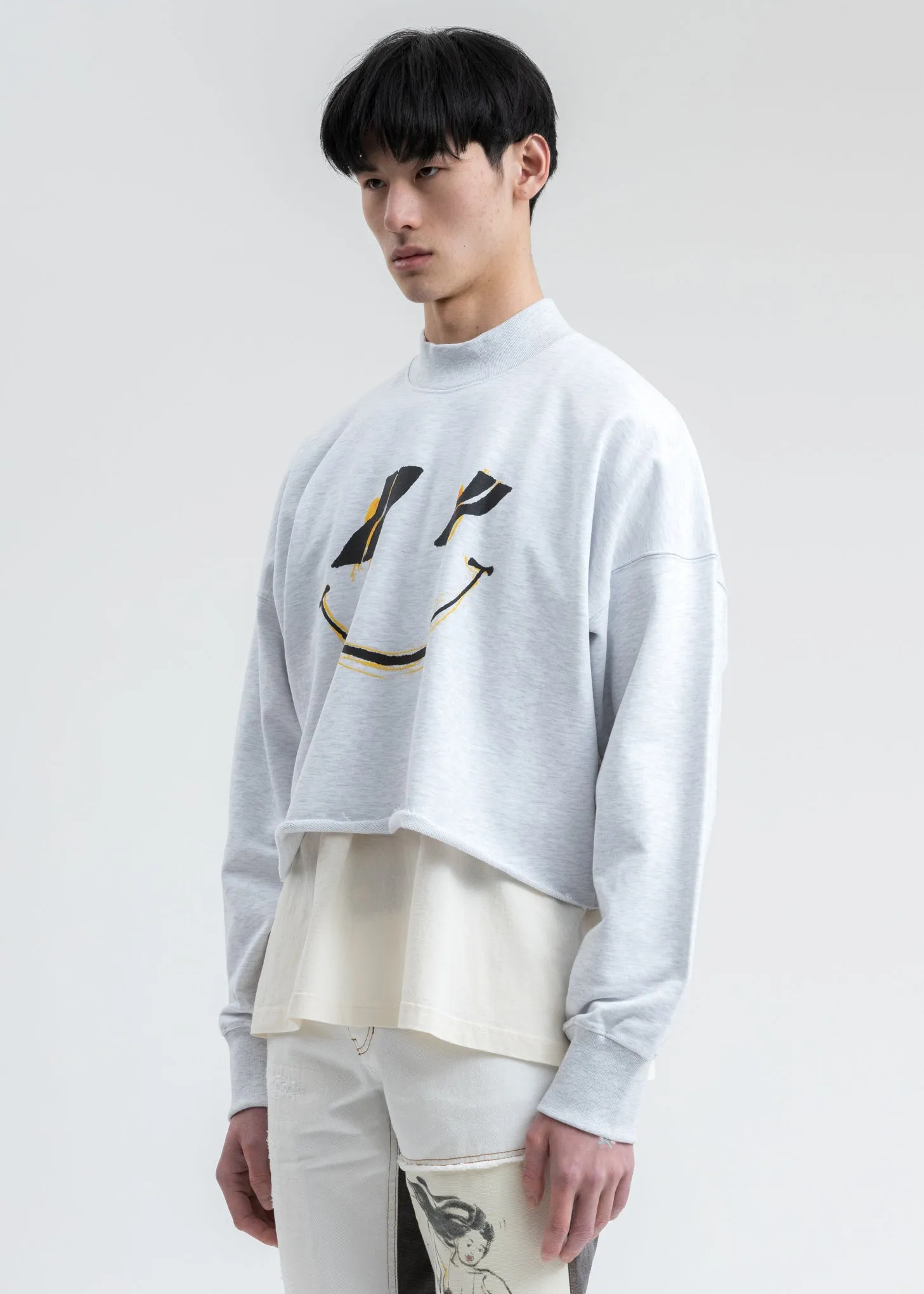 Melange Grey Smiley Raw Edge Sweatshirt