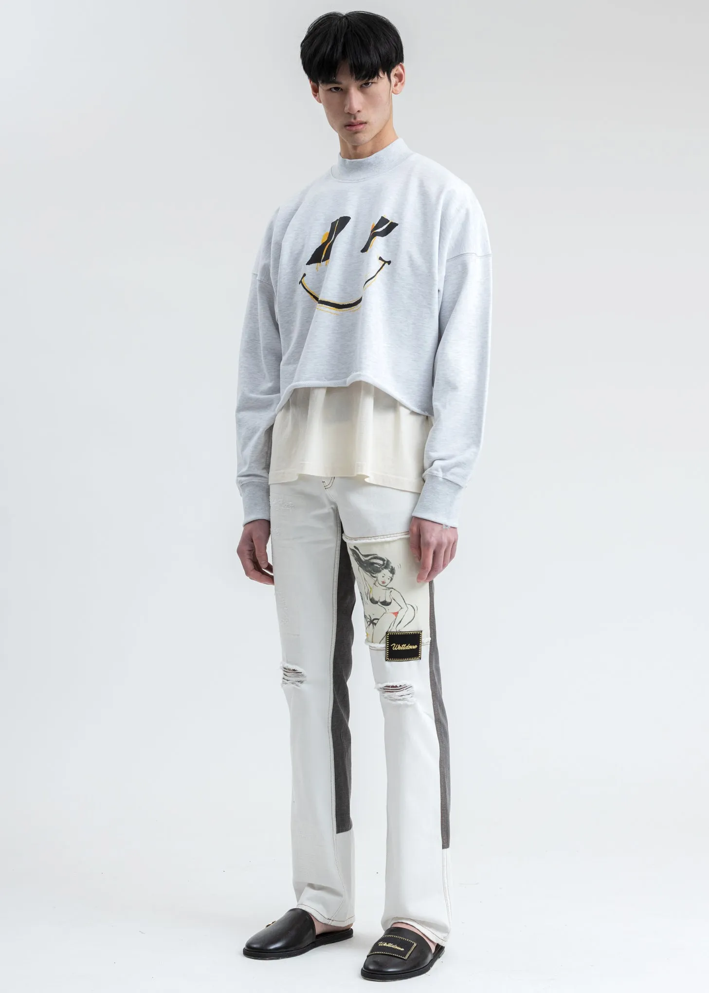 Melange Grey Smiley Raw Edge Sweatshirt