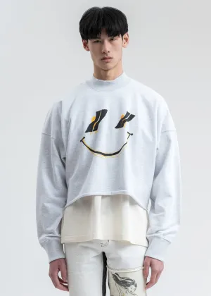 Melange Grey Smiley Raw Edge Sweatshirt