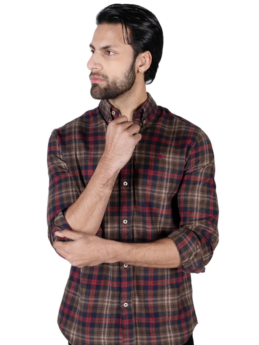 Men Brown/Red Flannel Button Down Shirt