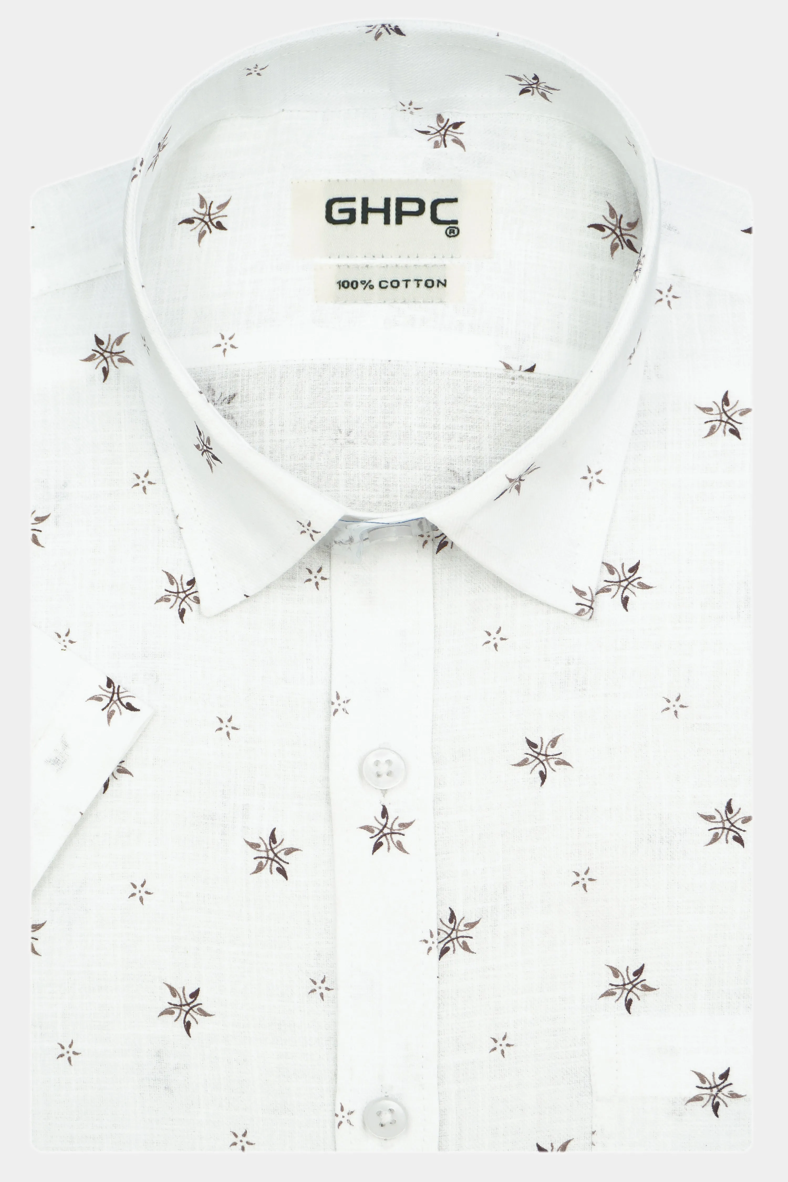 Men's 100% Cotton Printed Half Sleeves Shirt (Brown)