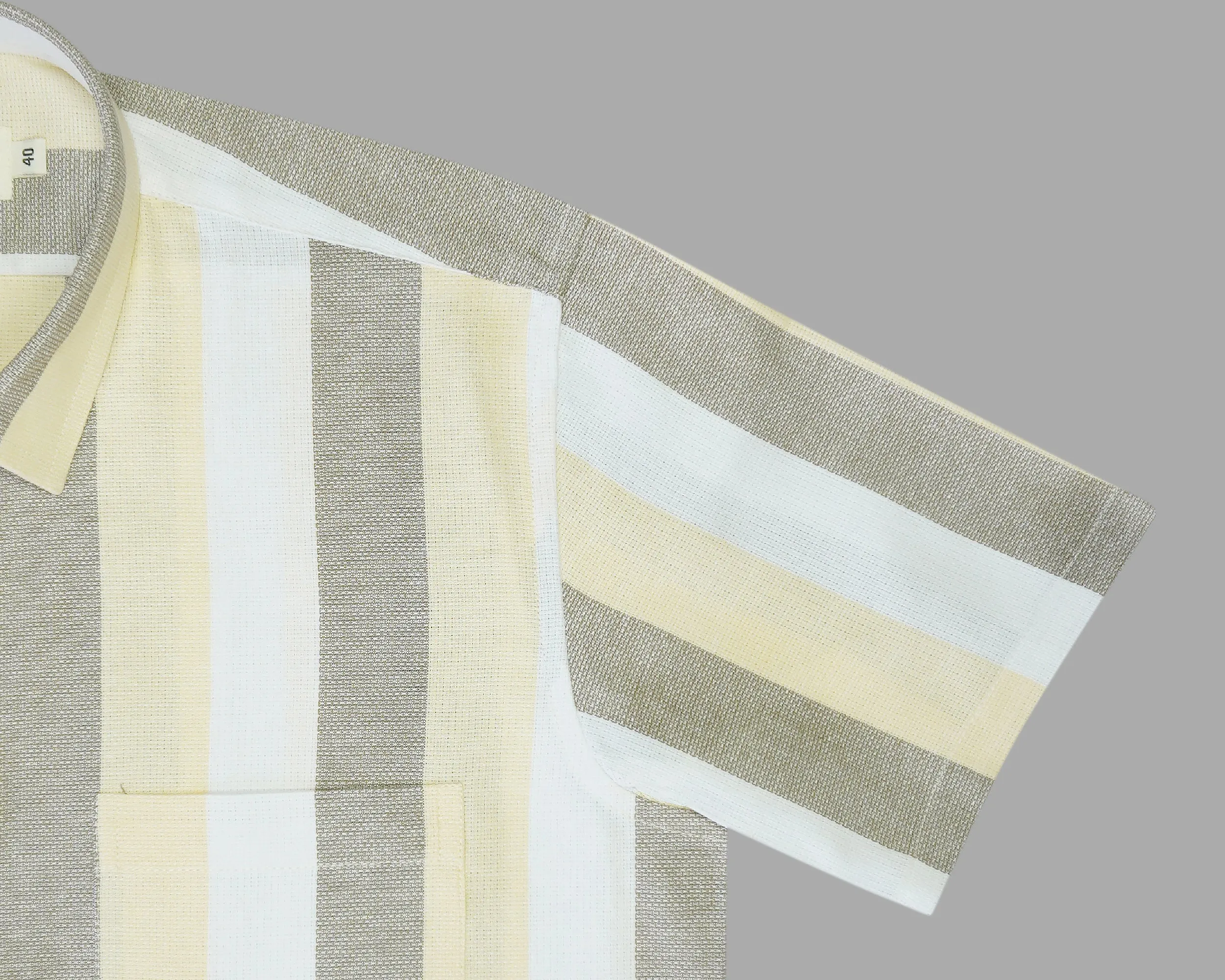 Men's 100% Cotton Striped Half Sleeves Shirt (Beige)