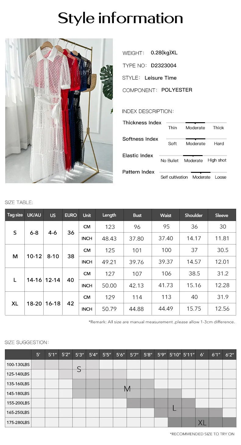 Mesh Perspective A-line Waist-cinched Short-sleeved Dress