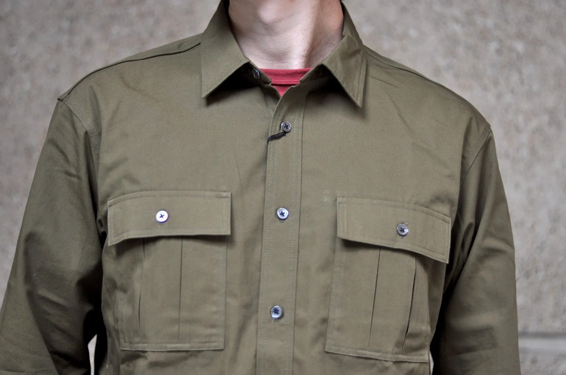 Momotaro 8oz Duck Canvas Military Style Workshirt (Olive)