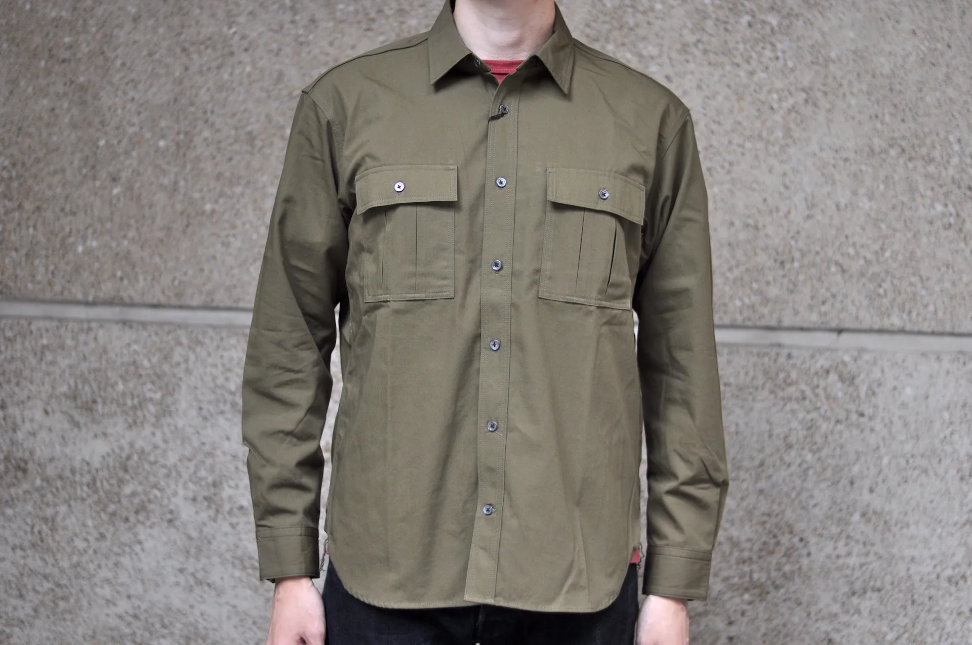 Momotaro 8oz Duck Canvas Military Style Workshirt (Olive)