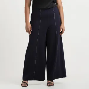 Navy 4-Way Stretch Plus Size Wide-Leg Rhinestone Embellished Trousers