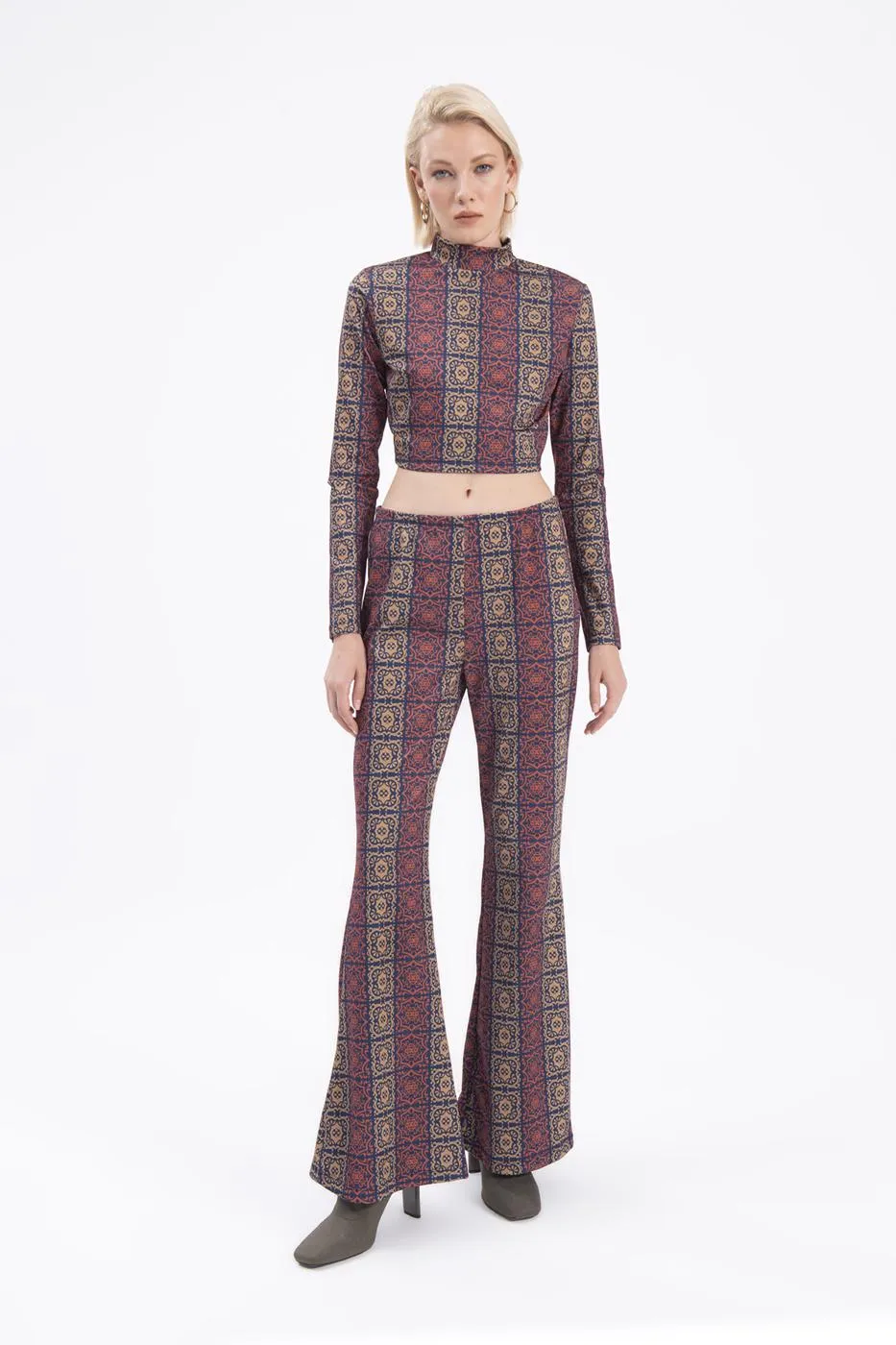 Navy Blue Waist Bottom Patterned Trousers
