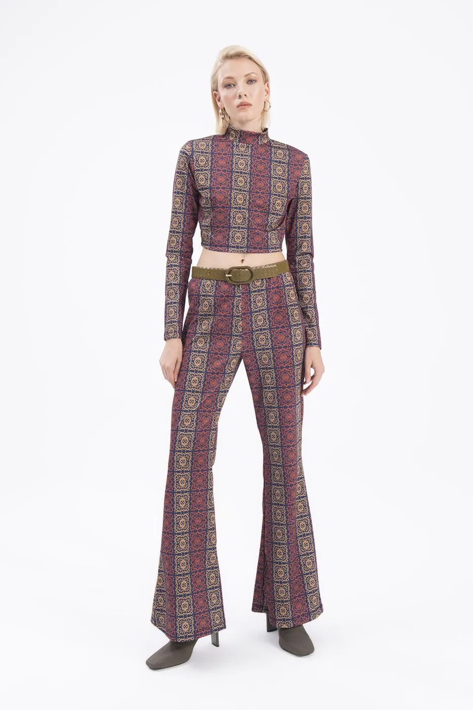 Navy Blue Waist Bottom Patterned Trousers
