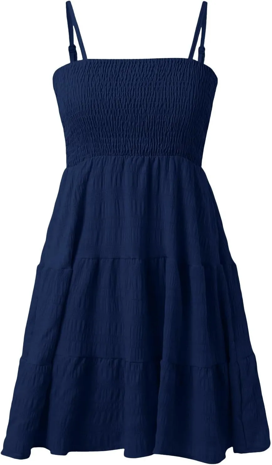 NBXNZWF Women Summer Dresses Square Neck Spaghetti Strap Dress Casual Sleeveless Ruched Bust A Line Tiered Beach Sundress