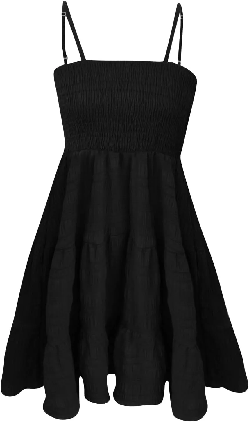 NBXNZWF Women Summer Dresses Square Neck Spaghetti Strap Dress Casual Sleeveless Ruched Bust A Line Tiered Beach Sundress