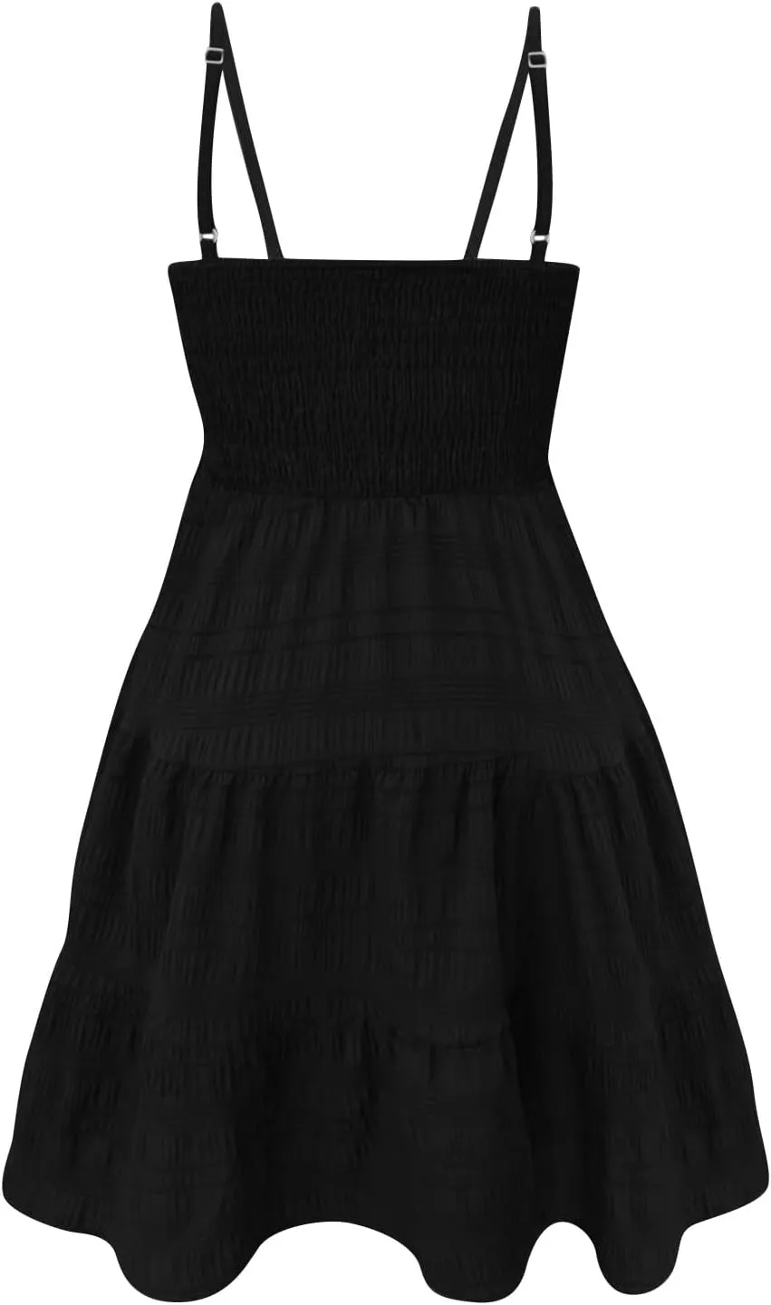 NBXNZWF Women Summer Dresses Square Neck Spaghetti Strap Dress Casual Sleeveless Ruched Bust A Line Tiered Beach Sundress