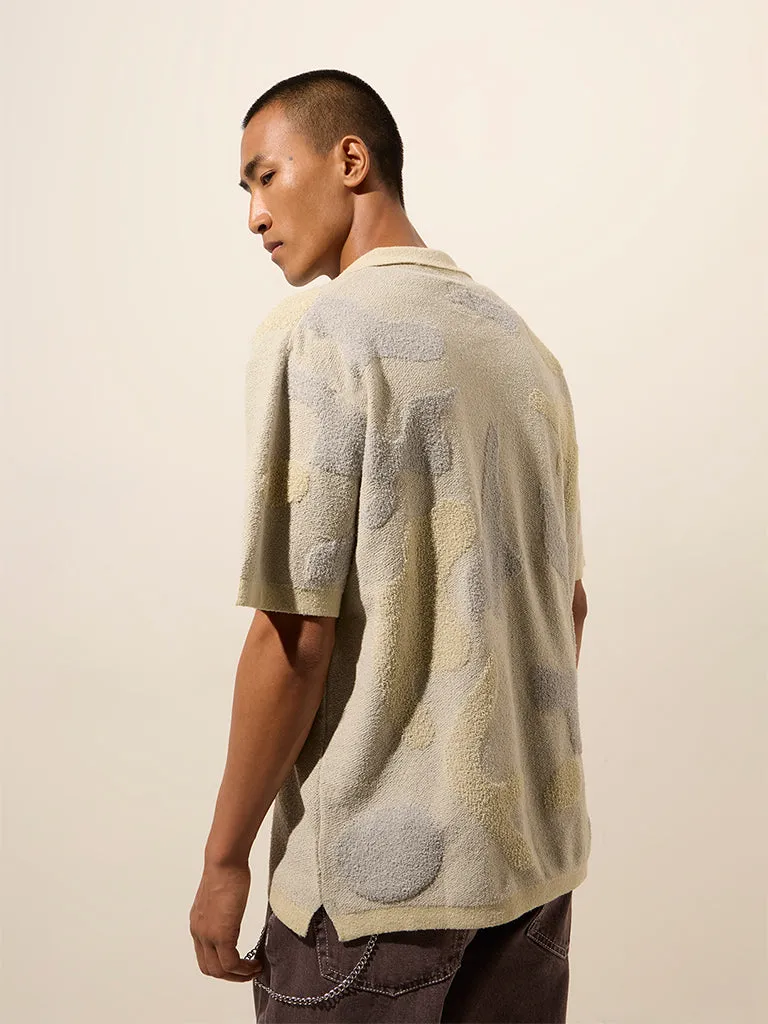 Nuon Light Yellow Knit-Textured Relaxed-Fit Cotton-Blend Shirt