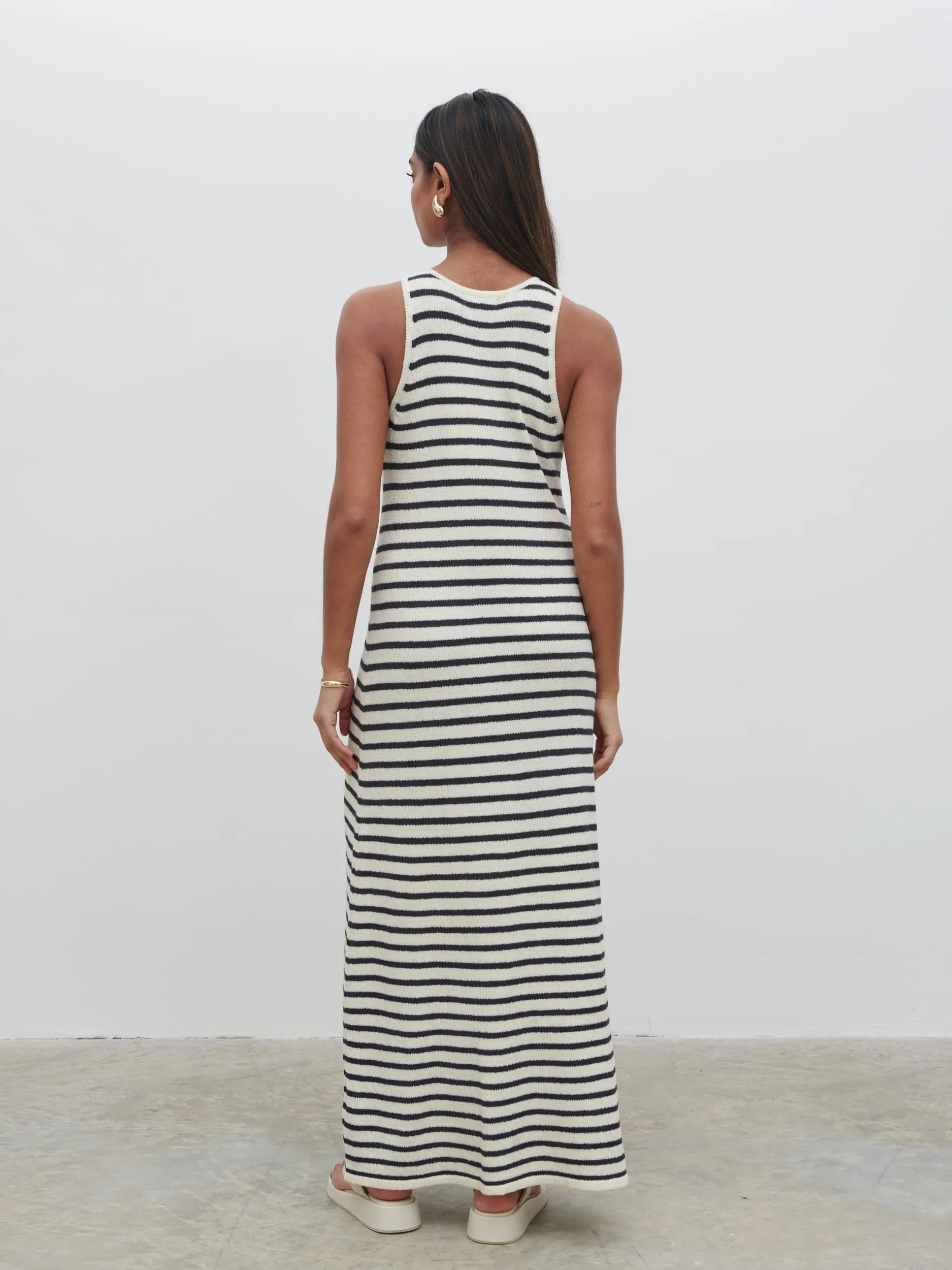 Ocean Stripe Knit Midaxi Dress - Cream and Navy