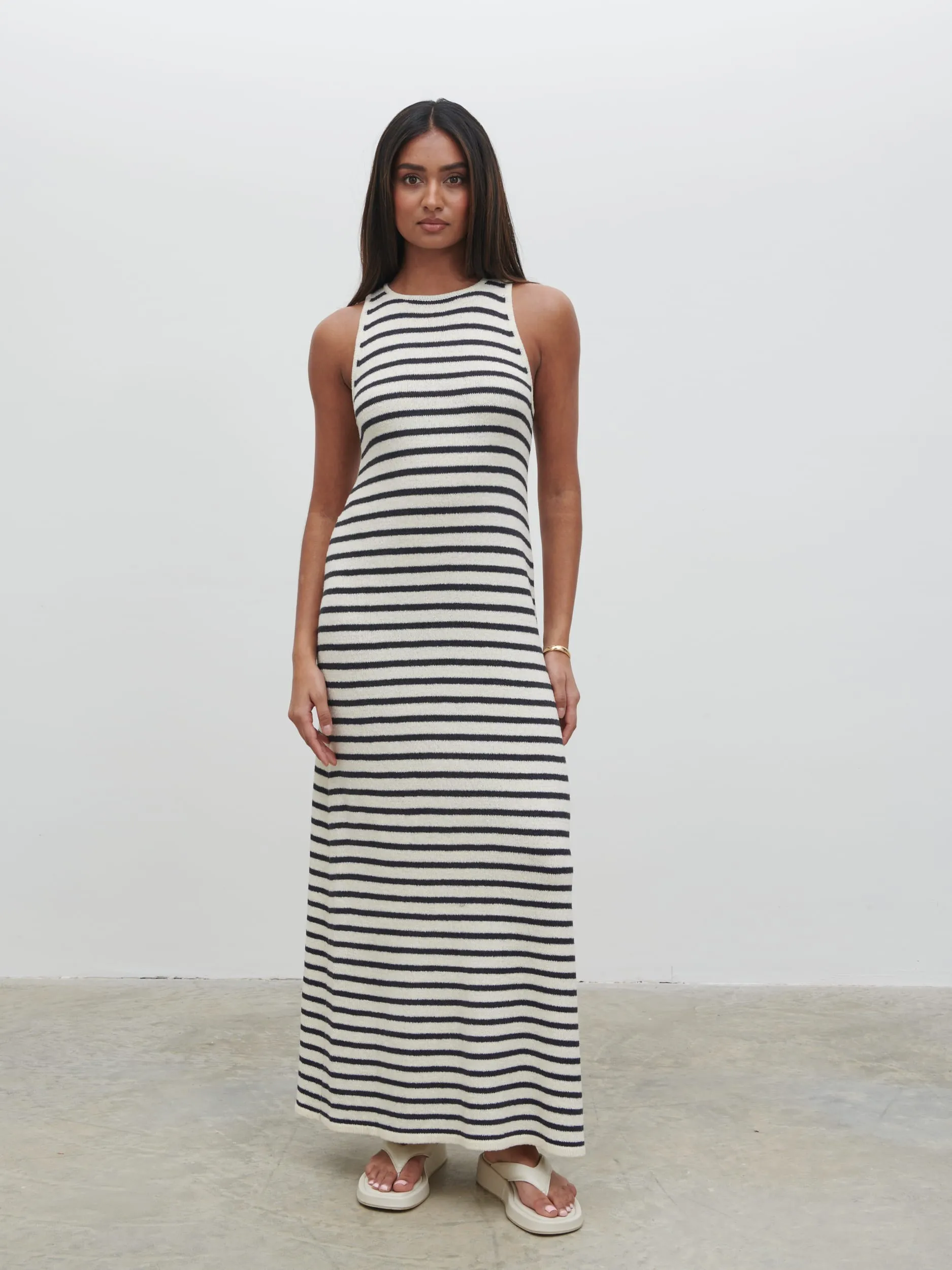 Ocean Stripe Knit Midaxi Dress - Cream and Navy