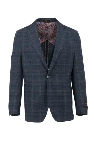 Ocean with Navy and Red Windowpane Dolcetto/THP Modern Fit half lined, Pure Wool Jacket by Tiglio Luxe
