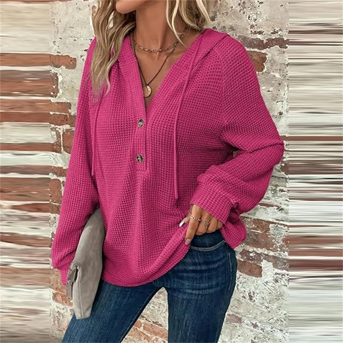 Oversized Hoodies for Women,Soft V Neck Knit Hooded Sweatshirt,Lightweight Fall Long Sleeve Pullover Tops