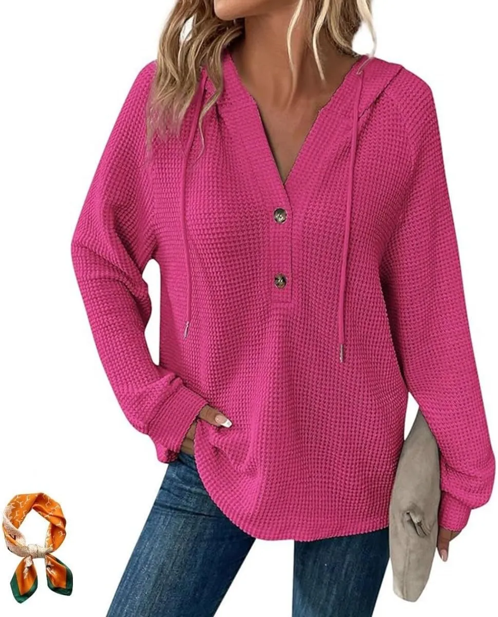 Oversized Hoodies for Women,Soft V Neck Knit Hooded Sweatshirt,Lightweight Fall Long Sleeve Pullover Tops