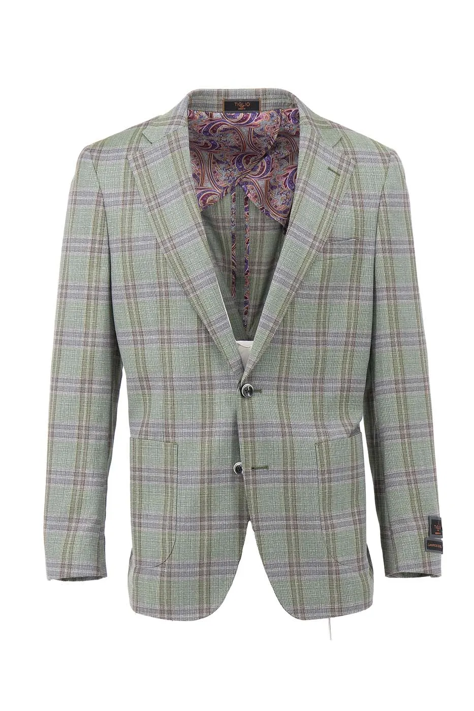 Pistachio with Windowpane Dolcetto/THP Modern Fit half lined, Pure Wool Jacket by Tiglio Luxe
