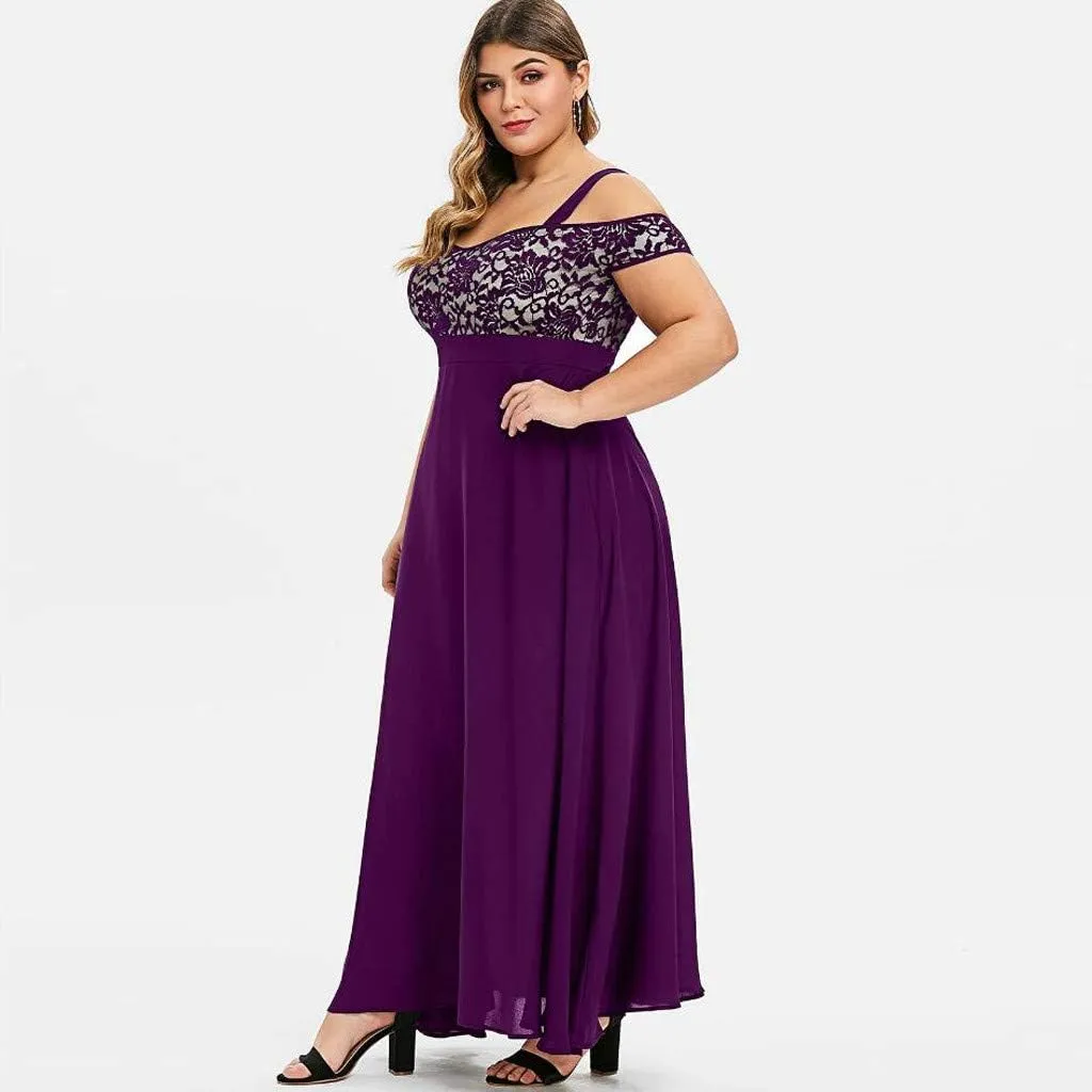 Plus Size Dress for Women Sexy Cami Evening Cocktail Party Gown Fashion Cold Shoulder Lace Dress A Line Flowy Dress