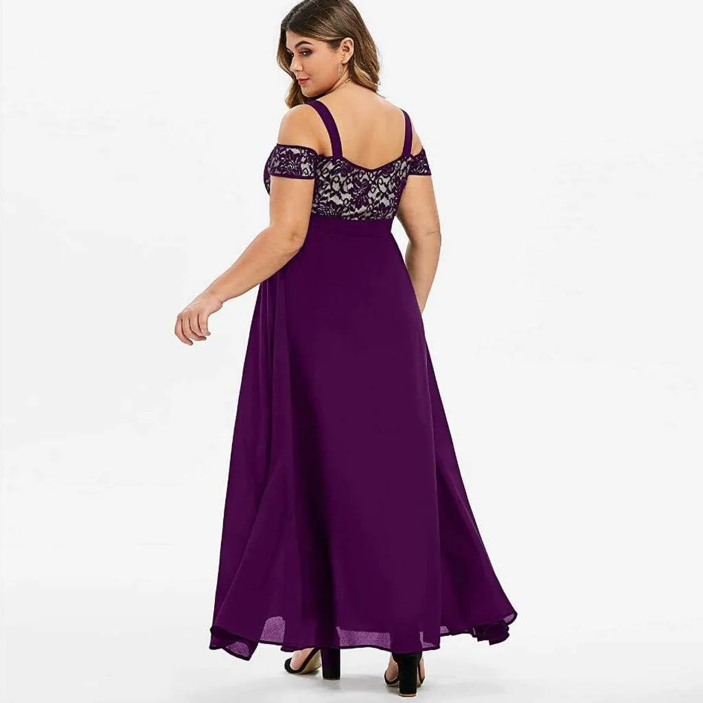 Plus Size Dress for Women Sexy Cami Evening Cocktail Party Gown Fashion Cold Shoulder Lace Dress A Line Flowy Dress