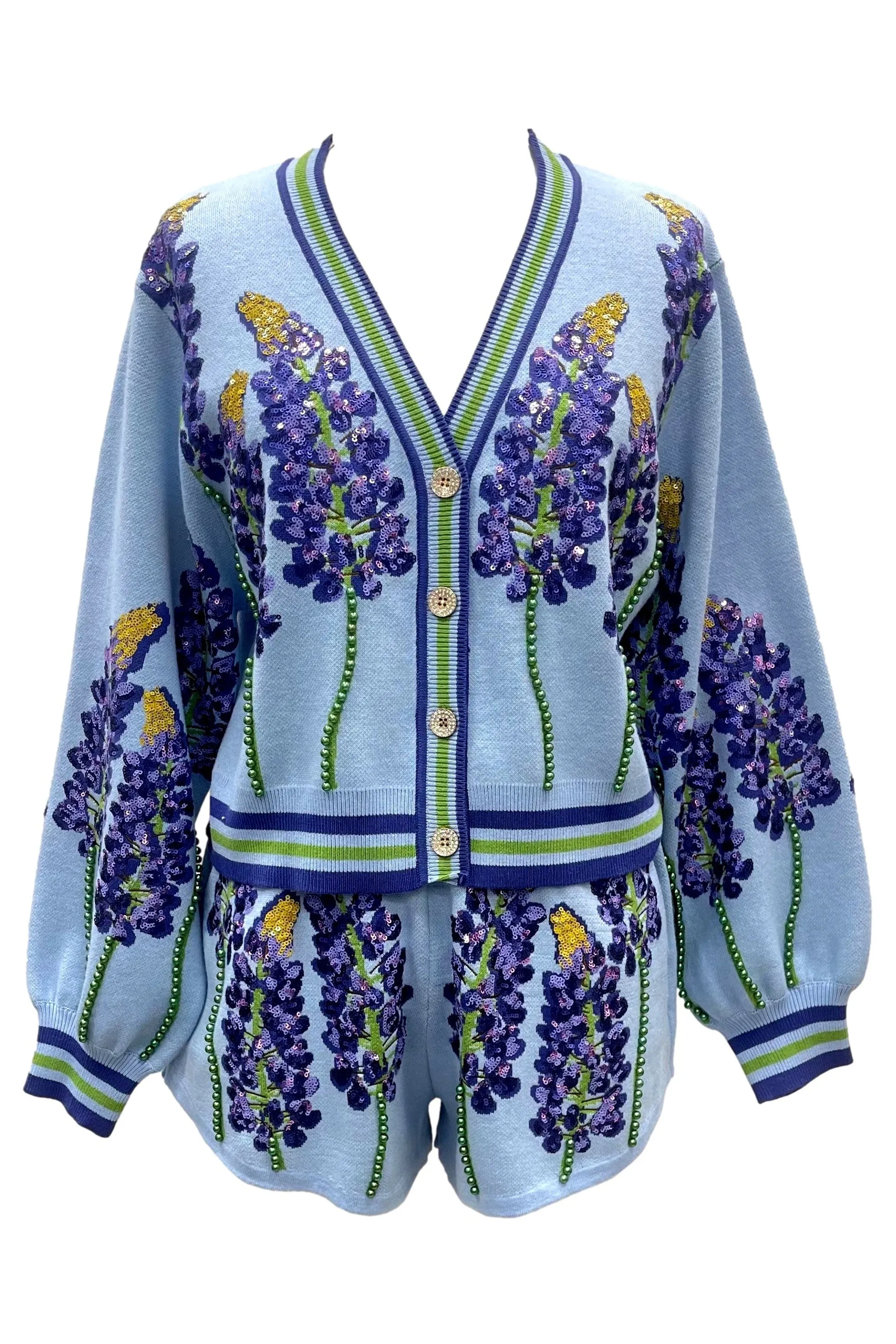 Queen Of Sparkles Pale Blue Bonnets Cardigan