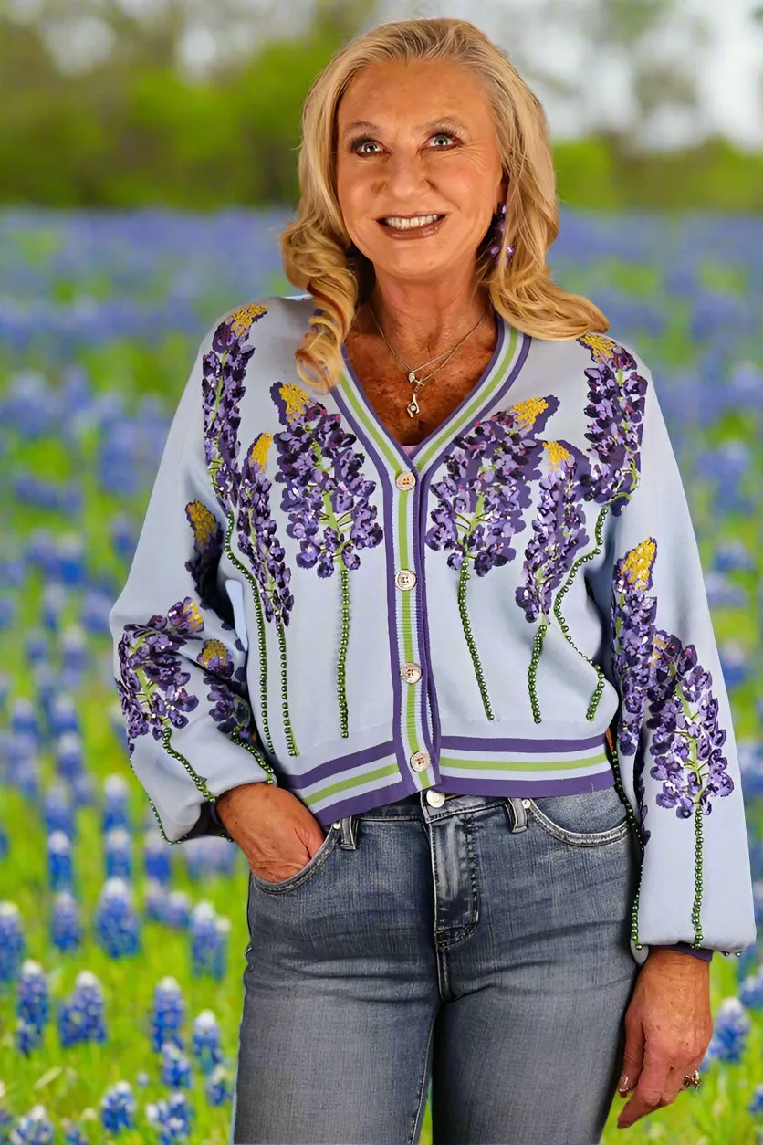 Queen Of Sparkles Pale Blue Bonnets Cardigan
