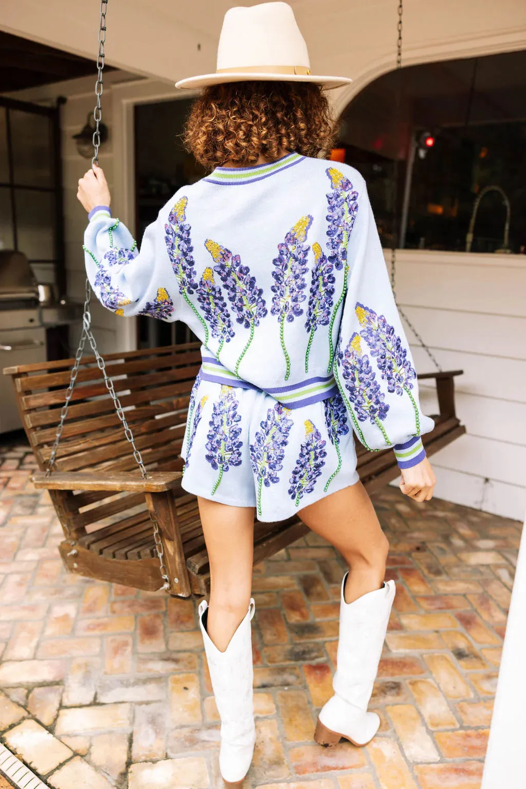 Queen Of Sparkles Pale Blue Bonnets Cardigan