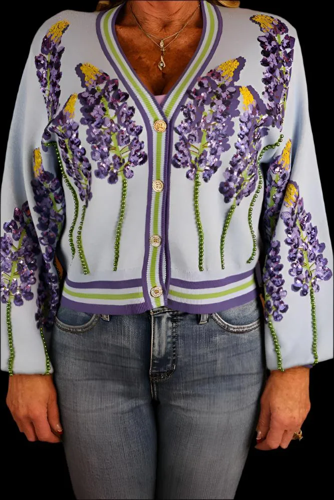 Queen Of Sparkles Pale Blue Bonnets Cardigan