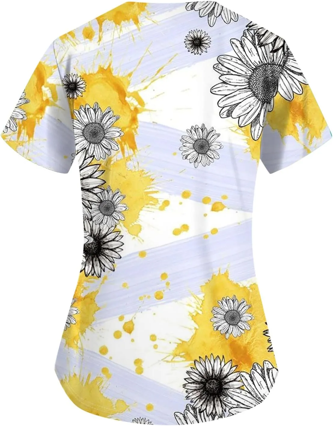 Scrubs for Women Short Sleeve V Neck Print Tops Nursing Working Uniform T-Shirts Casual Caregiver Top