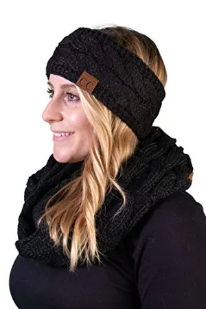 Solid Knit Lined Headwrap and Infinity Scarf Set by Funky Junque