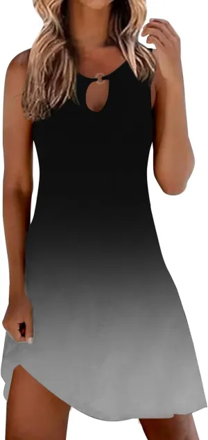 Sun Dresses for Women 2025 Summer Dress Loose V Neck Sleeveless Sundresses Swimsuit Coverup with Pockets Floral Tank Dresses