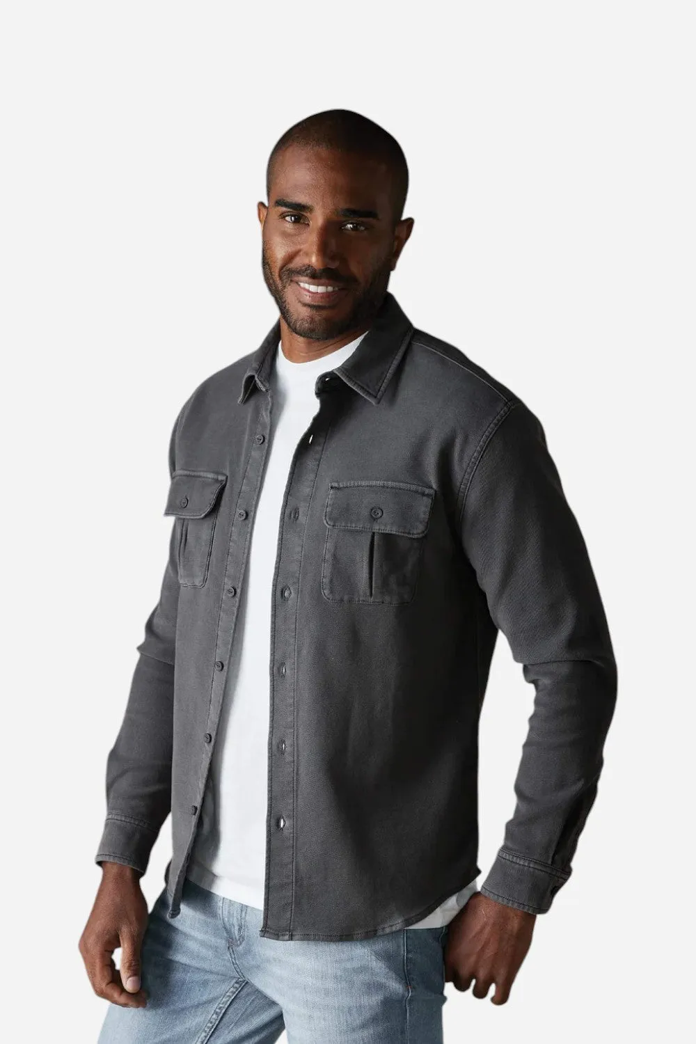 The Normal Brand Comfort Terry Shirt Jacket in Steel