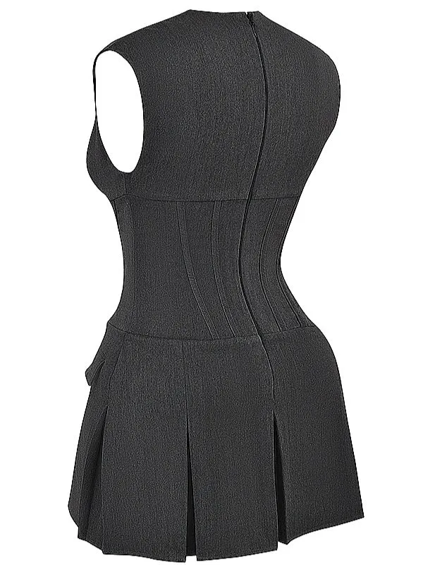 Wenkouban-Christmas Thanksgiving Gift New Year's Eve Dress party look inspos back to school dress  Eleanor Charcoal Pleated Corset Dress