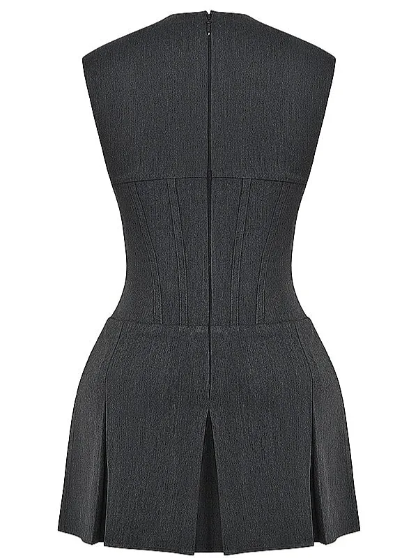 Wenkouban-Christmas Thanksgiving Gift New Year's Eve Dress party look inspos back to school dress  Eleanor Charcoal Pleated Corset Dress